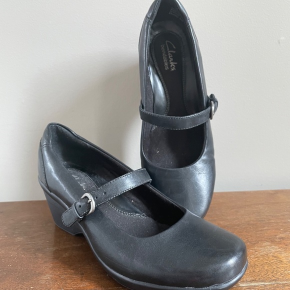 Clark’s leather wedge Maryjane black shoe sz 6 1/2 - Picture 3 of 5